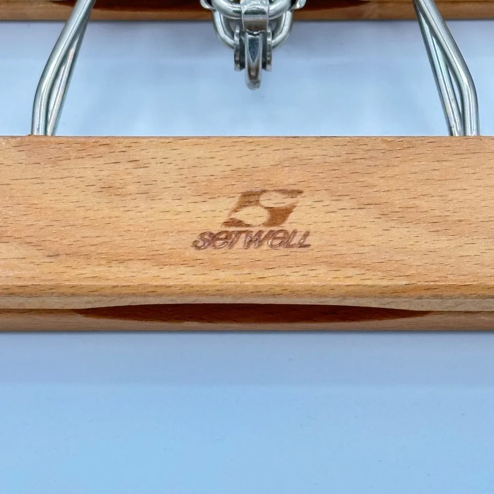 Setwell Wooden Pants Hangers with Clips Set of 2 Vintage Closet Organization